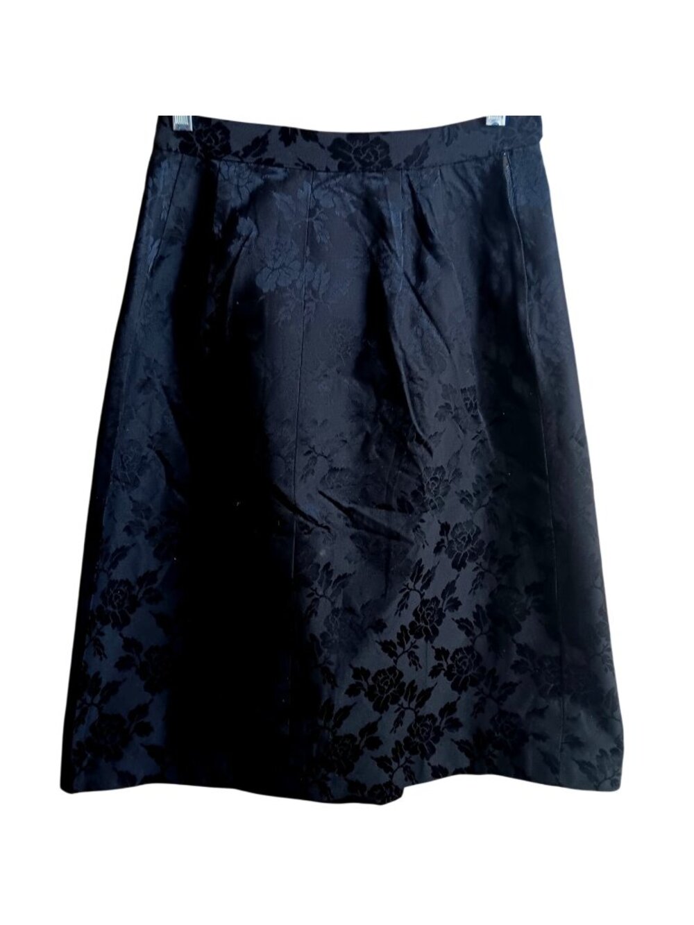 True Vintage Skirt 27" 27W 1950's Womens Skirt BLACK SATIN MUTED ROSE PRINT